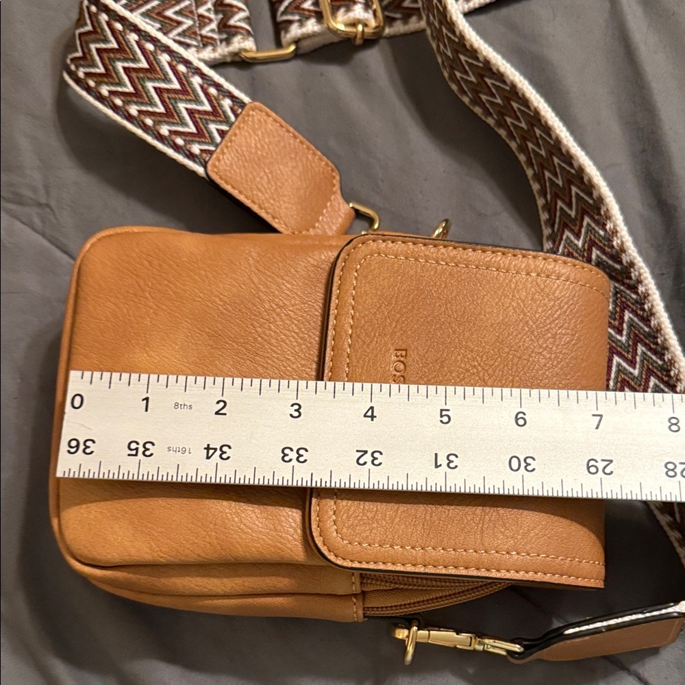 Postanyen Tan Crossbody Bag with Patterned Strap - Picture 9 of 10
